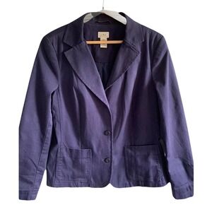 LL Bean Womens Blue Cotton Spandex Blazer Jacket 14 Business Office Professional
